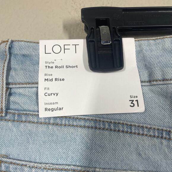 Loft 12/31 Roll Short Denim Jeans Blue Washed Cut Off Curvy Mid Rise Cuffed Hem - Picture 6 of 12